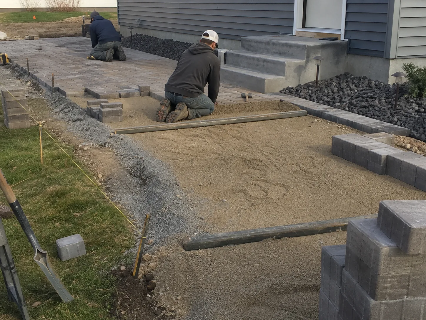 Paver installation landscaping scene